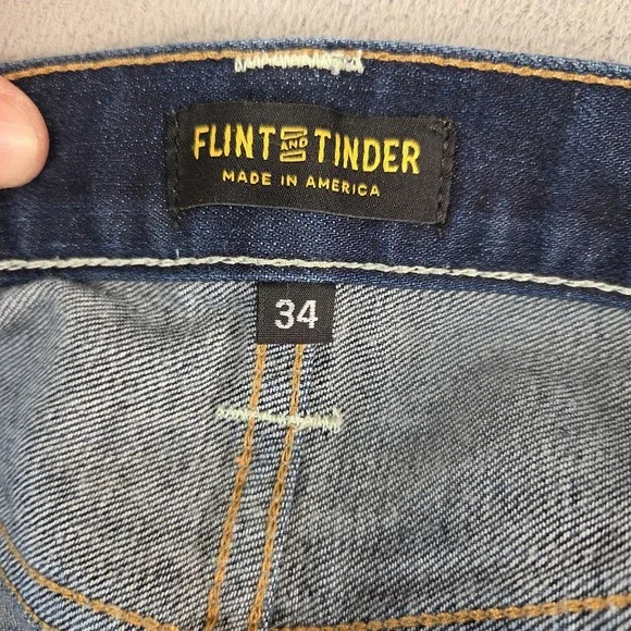Flint And Tinder Jeans Mens 34 Indigo Selvedge Denim Made In USA Slim Straight